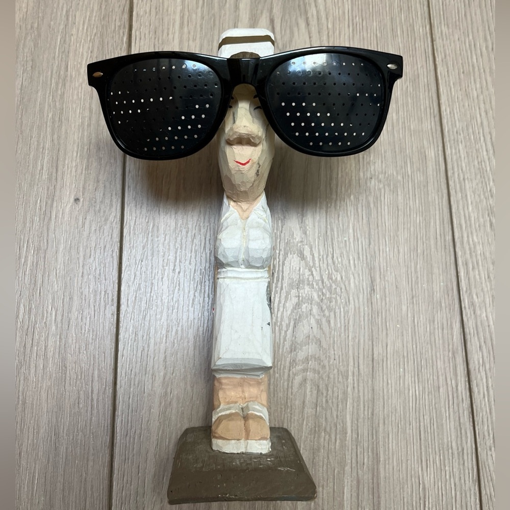 Smiling Nurse! Eyeglass Holder, Hand Carved Wood  9”
